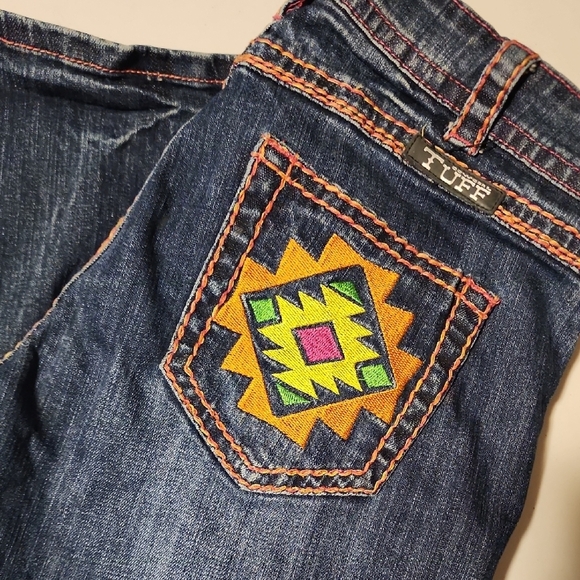 Cowgirl Tuff Denim - Cowgirl Tuff Blue Jeans with Geometric Embroidery